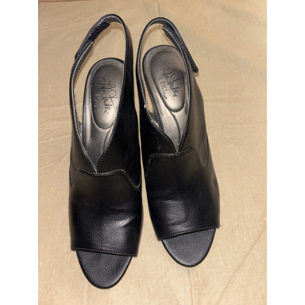 LifeStride Naomi‎ Black Slingback Block Heel Sandals Womens 11M Open Toe Comfort
